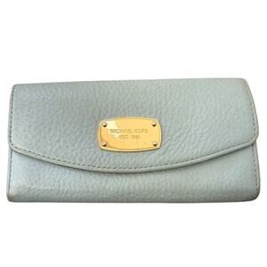 Michael Kors Blue Pebbled Leather Jet Set Long Wallet